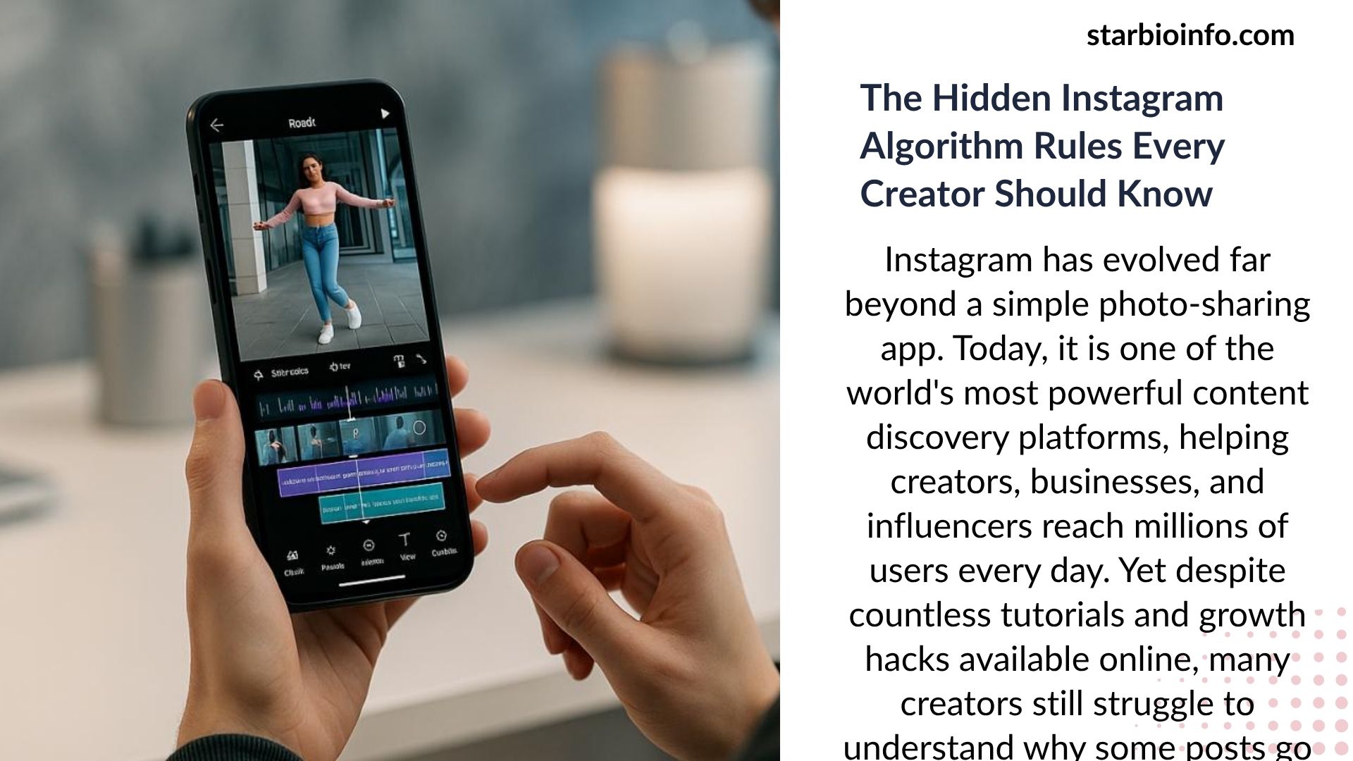 Content creator analyzing Instagram algorithm, Reels performance, and audience engagement metrics for account growth.