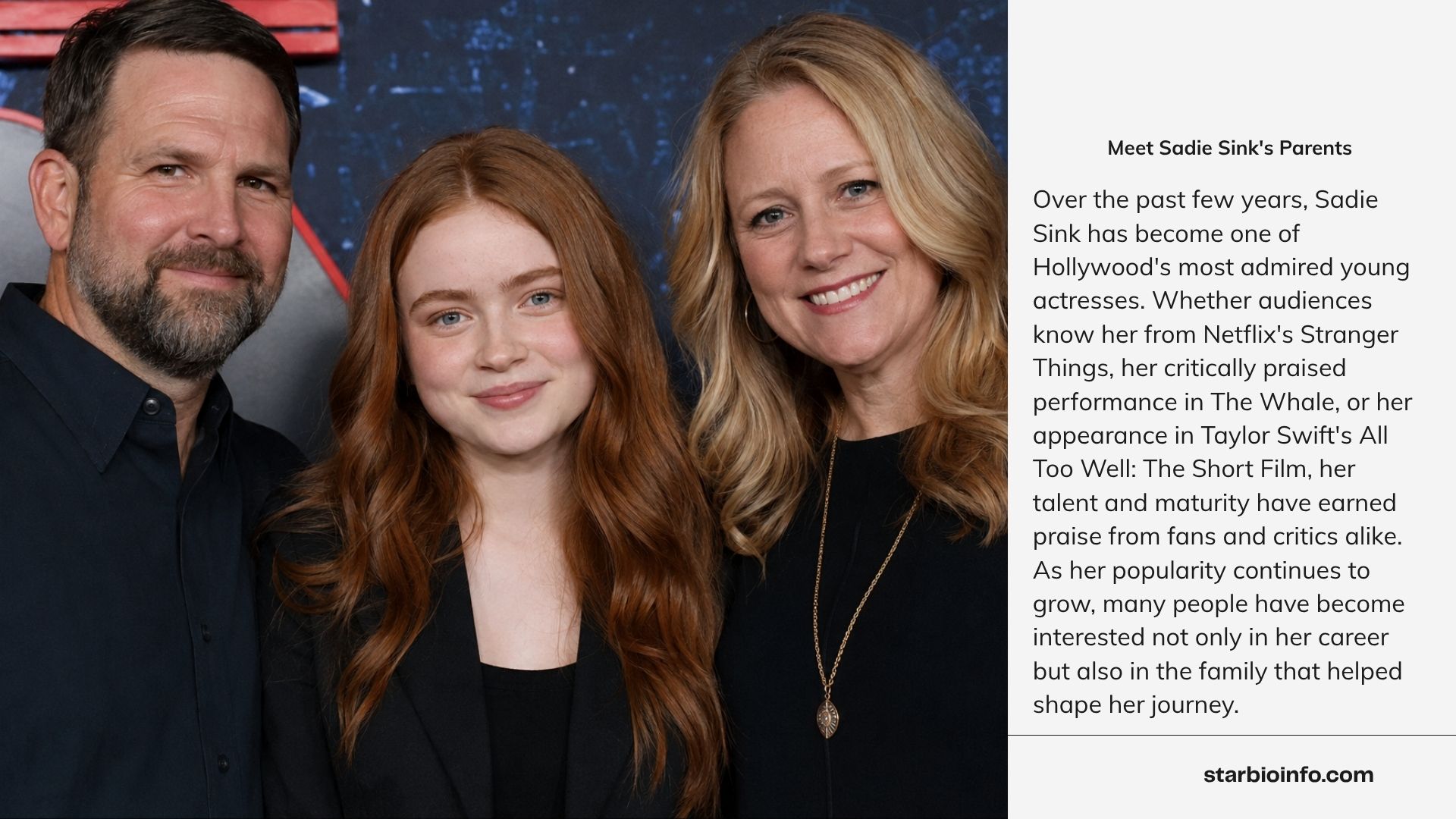 Sadie Sink with her parents Casey Sink and Lori Elizabeth Sink in a family portrait