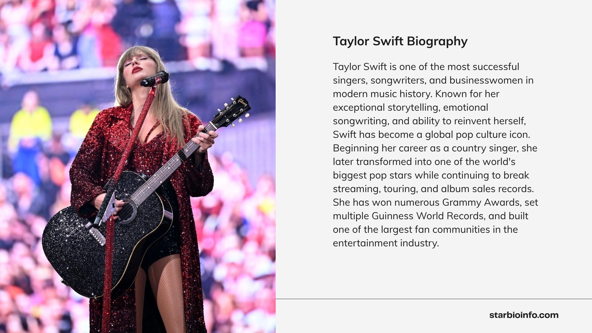 Taylor Swift performing live during a concert in 2026 – American singer-songwriter and global pop music icon