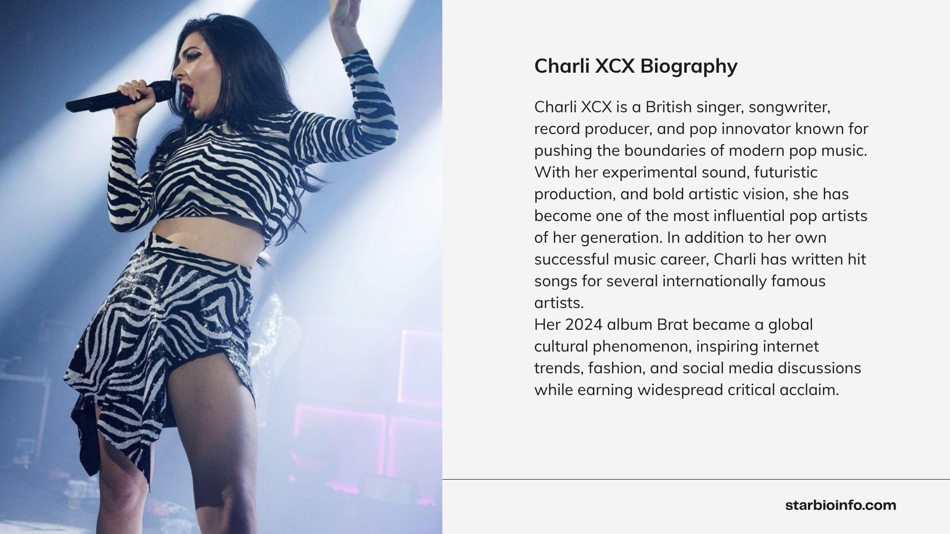 Charli XCX performing live during the Brat era – British singer, songwriter, and pop music innovator.