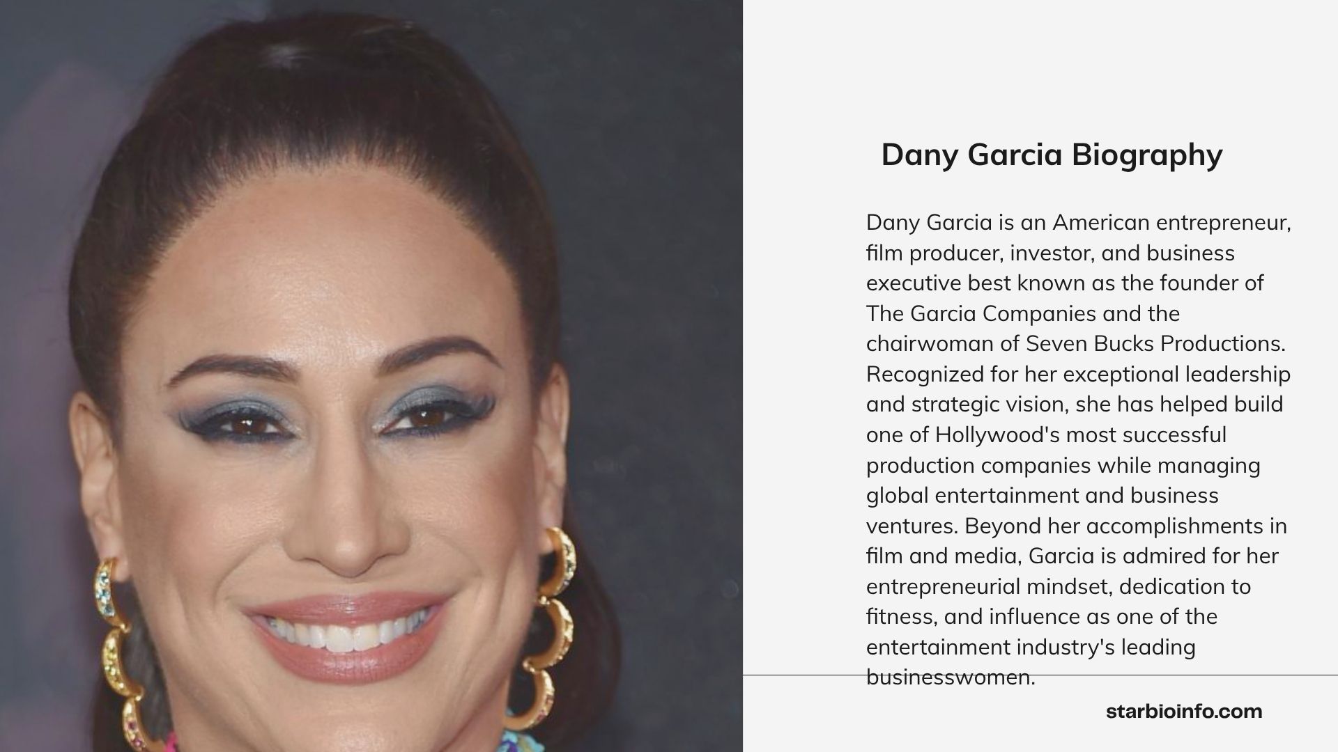 Dany Garcia, American entrepreneur, film producer, founder of The Garcia Companies, and chairwoman of Seven Bucks Productions.