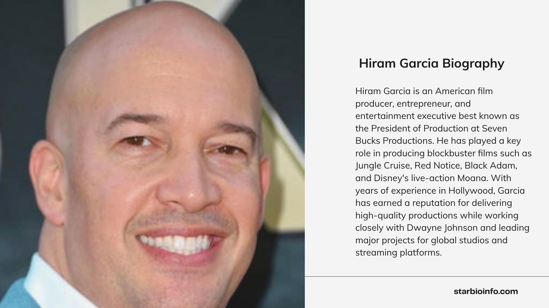 Hiram Garcia, American film producer and President of Production at Seven Bucks Productions, attending a Hollywood premiere.