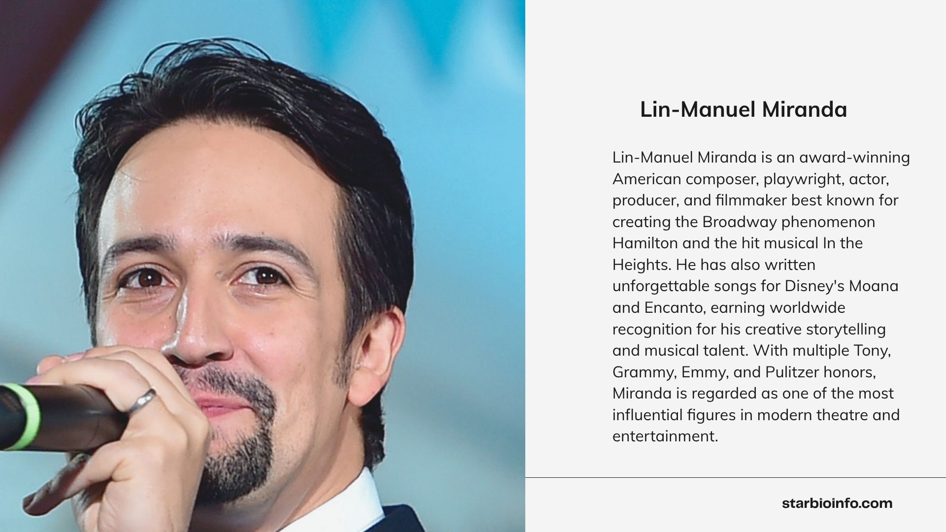 Lin-Manuel Miranda, award-winning American composer, playwright, actor, and creator of Hamilton, attending a Broadway event.