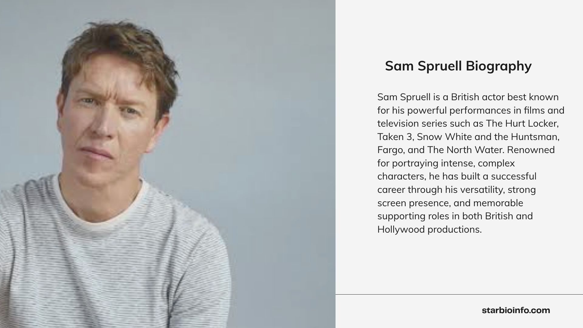 Sam Spruell posing for a professional studio portrait.