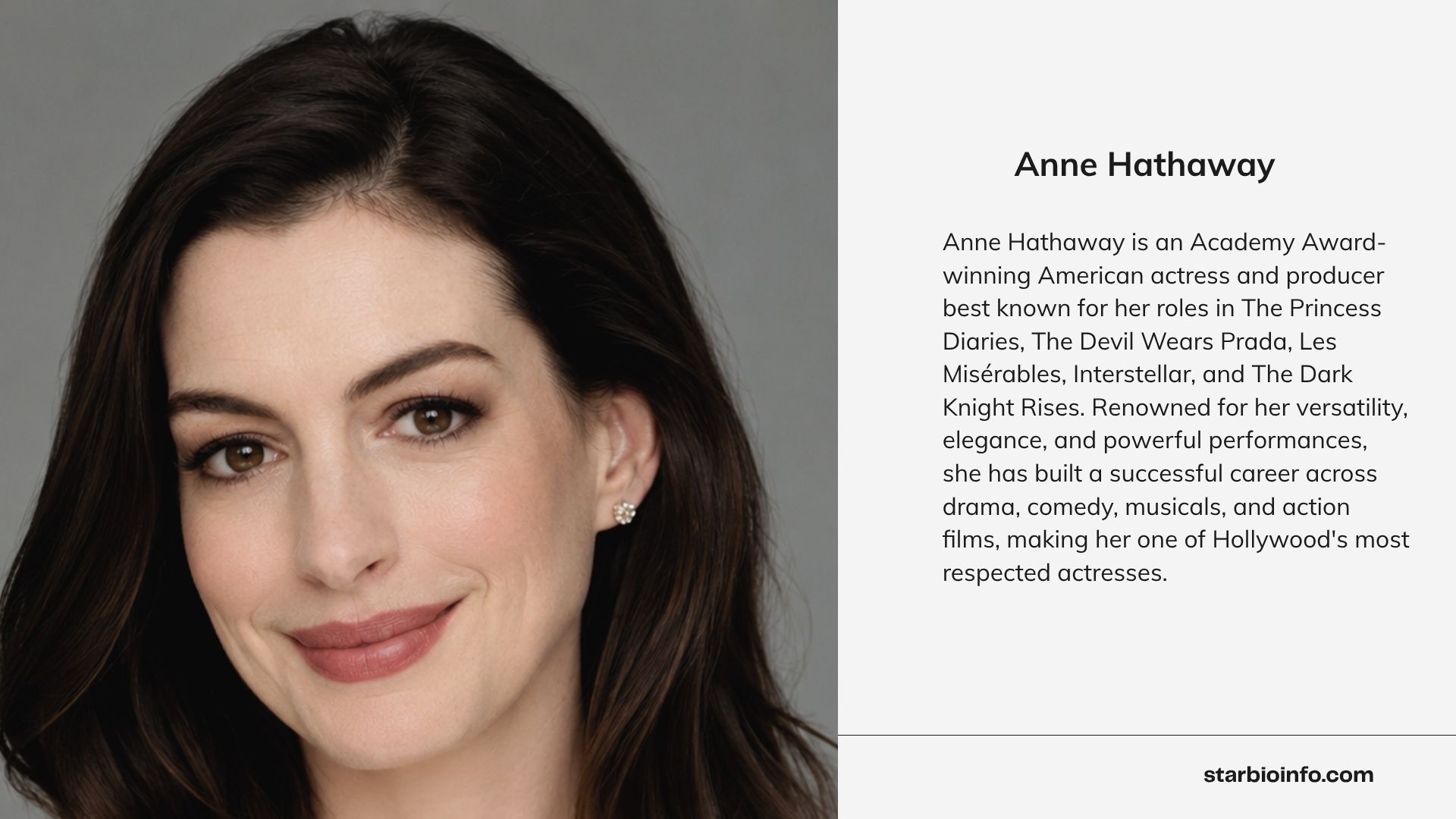 Anne Hathaway posing for a professional editorial portrait.
