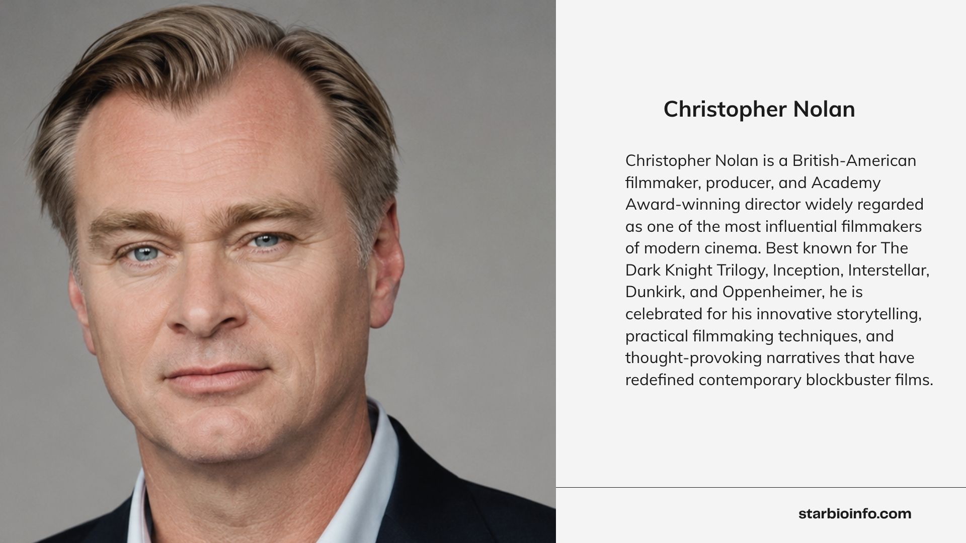 Christopher Nolan posing for a professional editorial portrait.