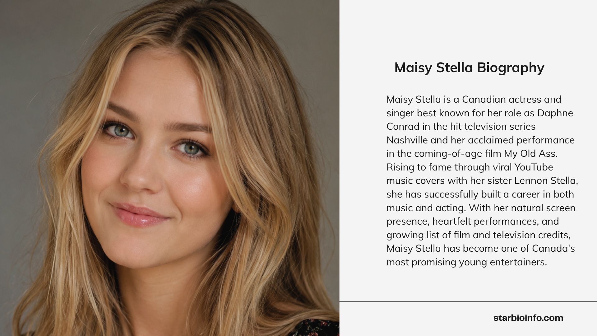 Canadian actress and singer Maisy Stella posing for a studio portrait.
