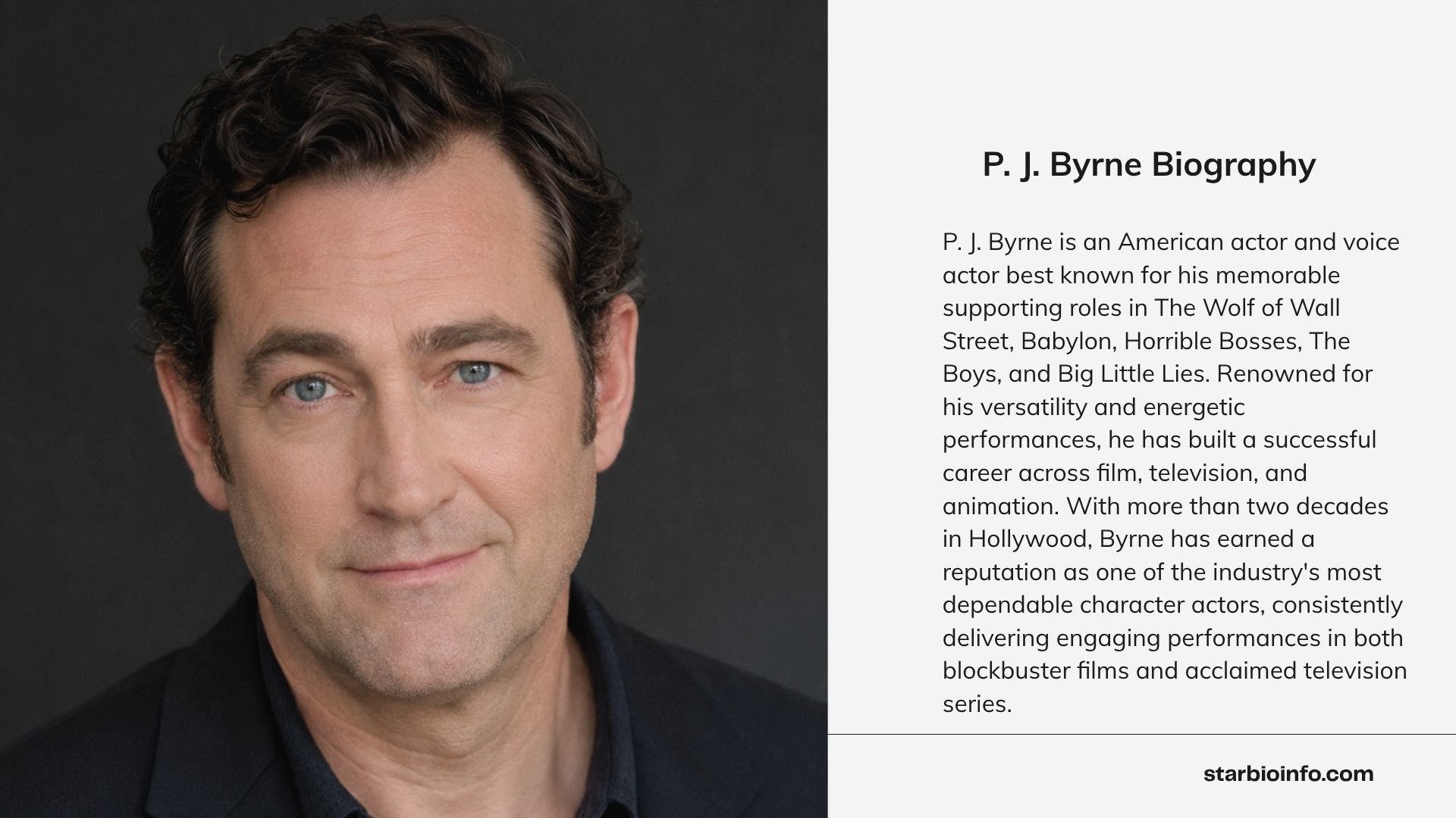 American actor P. J. Byrne posing for a professional studio portrait.