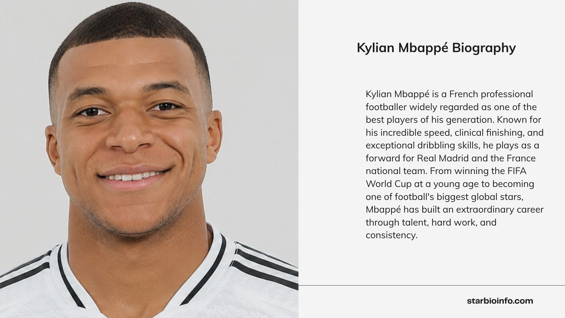 Kylian Mbappé celebrating after scoring a goal for Real Madrid during a professional football match.